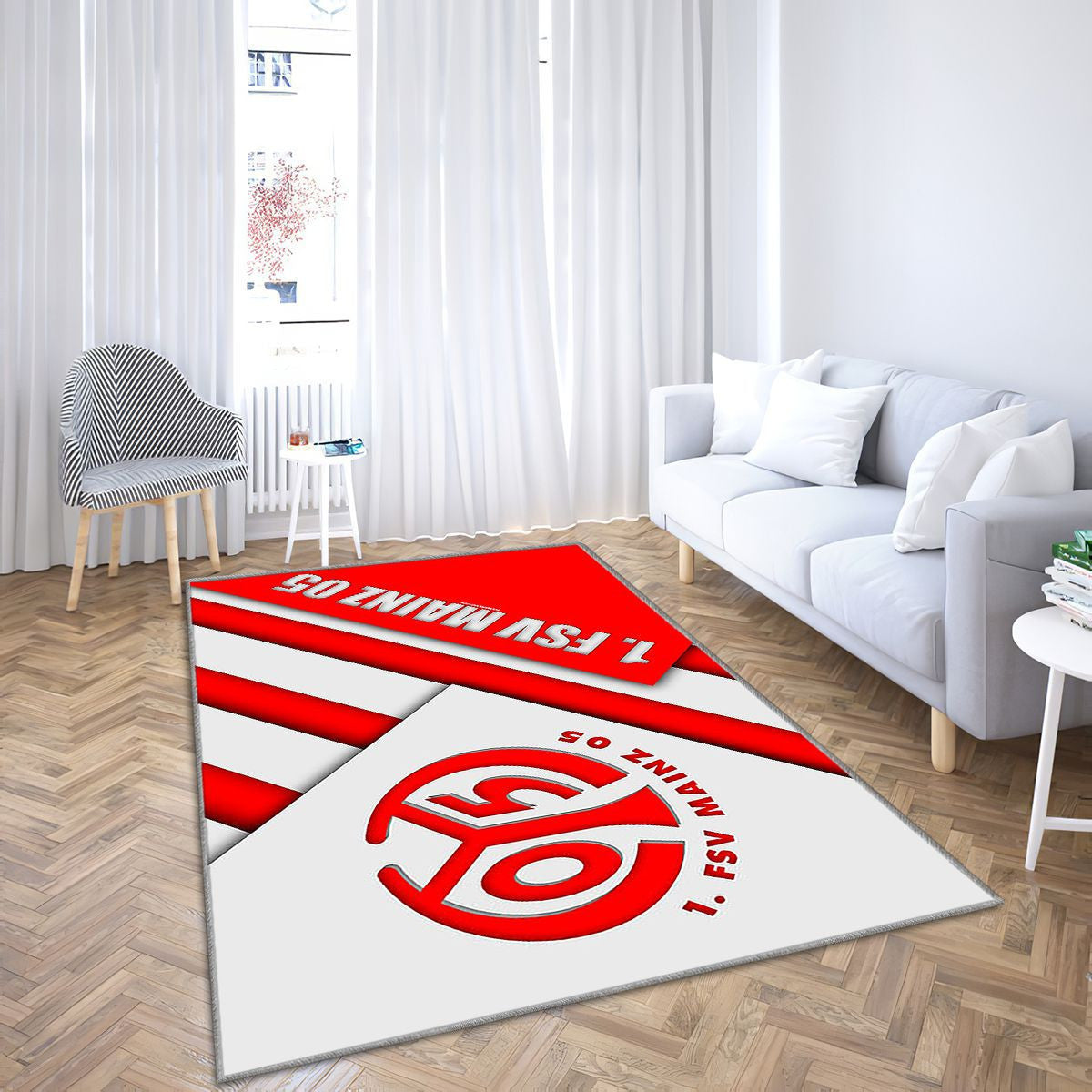 Fsv Mainz 05 Club de Football Iongerman Rouge Blanc Tapis Sol - Tapis De Salon, Mayence Allemagne Tapis Art, Tapis pour la décoration de la maison