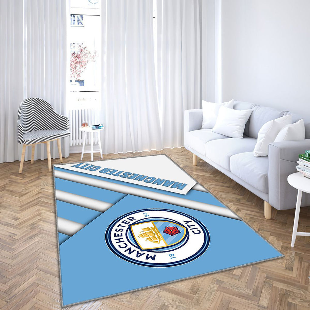 Manchester City Fc Tapis Sol - Tapis De Salon, Bleu Blanc Ion Football Gorton Tapis Art, Tapis pour la décoration de la maison