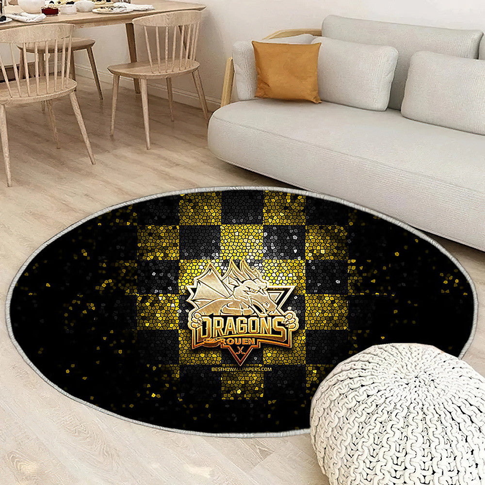 Rouen Dragons Tapis Sol - Tapis De Salon, Ligue Magnus Jaune Noir Hockey Tapis Art, Tapis pour la décoration de la maison