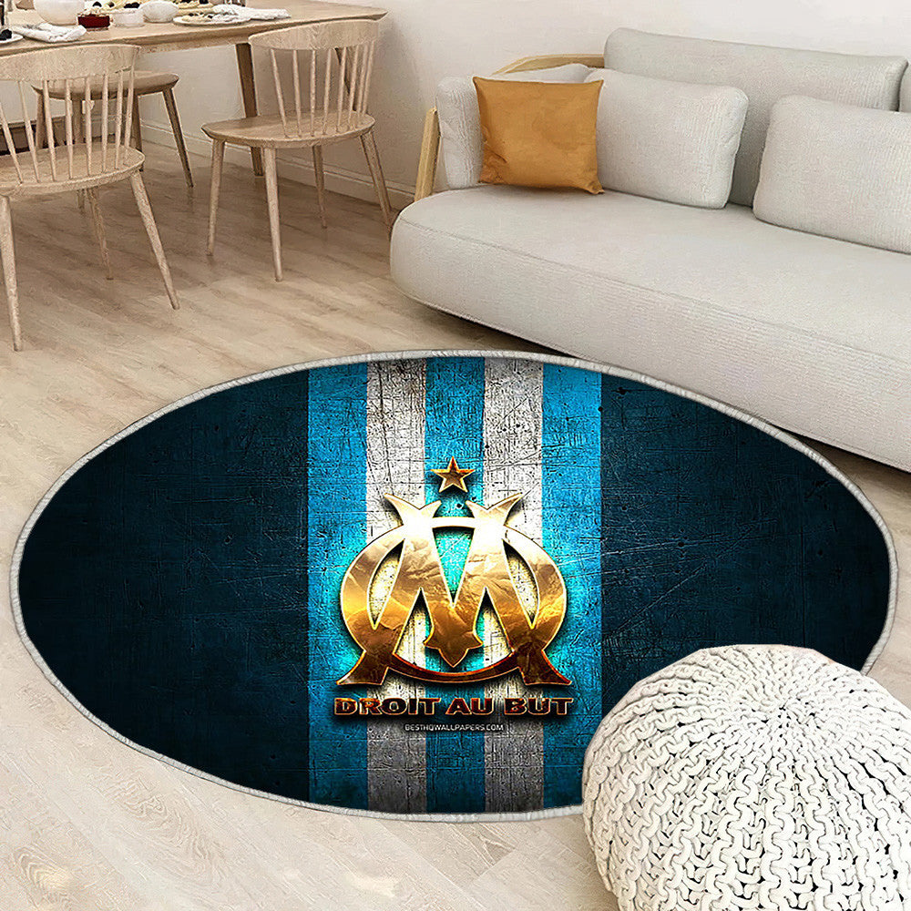 Olympique de Marseille Tapis Sol - Tapis De Salon, Ligue 1 Blue Metal Football Tapis Art, Tapis pour la décoration de la maison