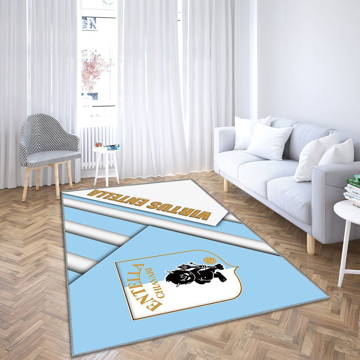Virtus Entella Fc Tapis Sol - Tapis De Salon, Club de football ionitalien bleu blanc Tapis Art, Tapis pour la décoration de la maison