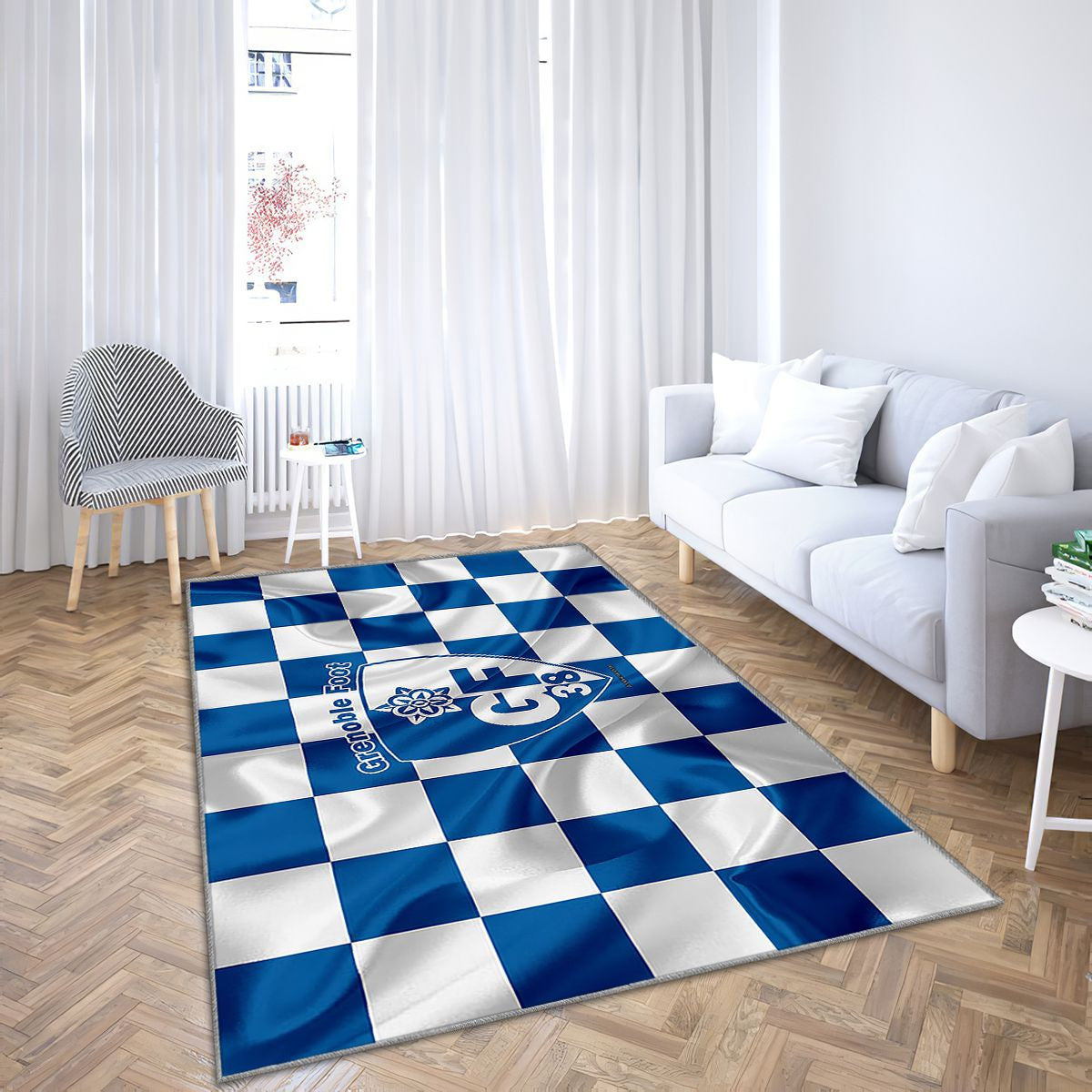 Grenoble Foot 38 Drapeau Bleu Blanc Football Français Tapis Sol - Tapis De Salon, Neuf Tapis Art, Tapis pour la décoration de la maison