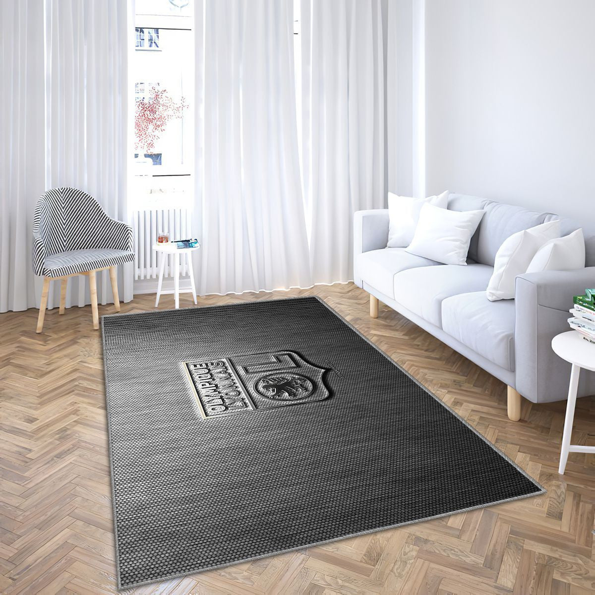 Olympique Lyonnais Tapis Sol - Tapis De Salon, Gris Acier Métal Tapis Art, Tapis pour la décoration de la maison