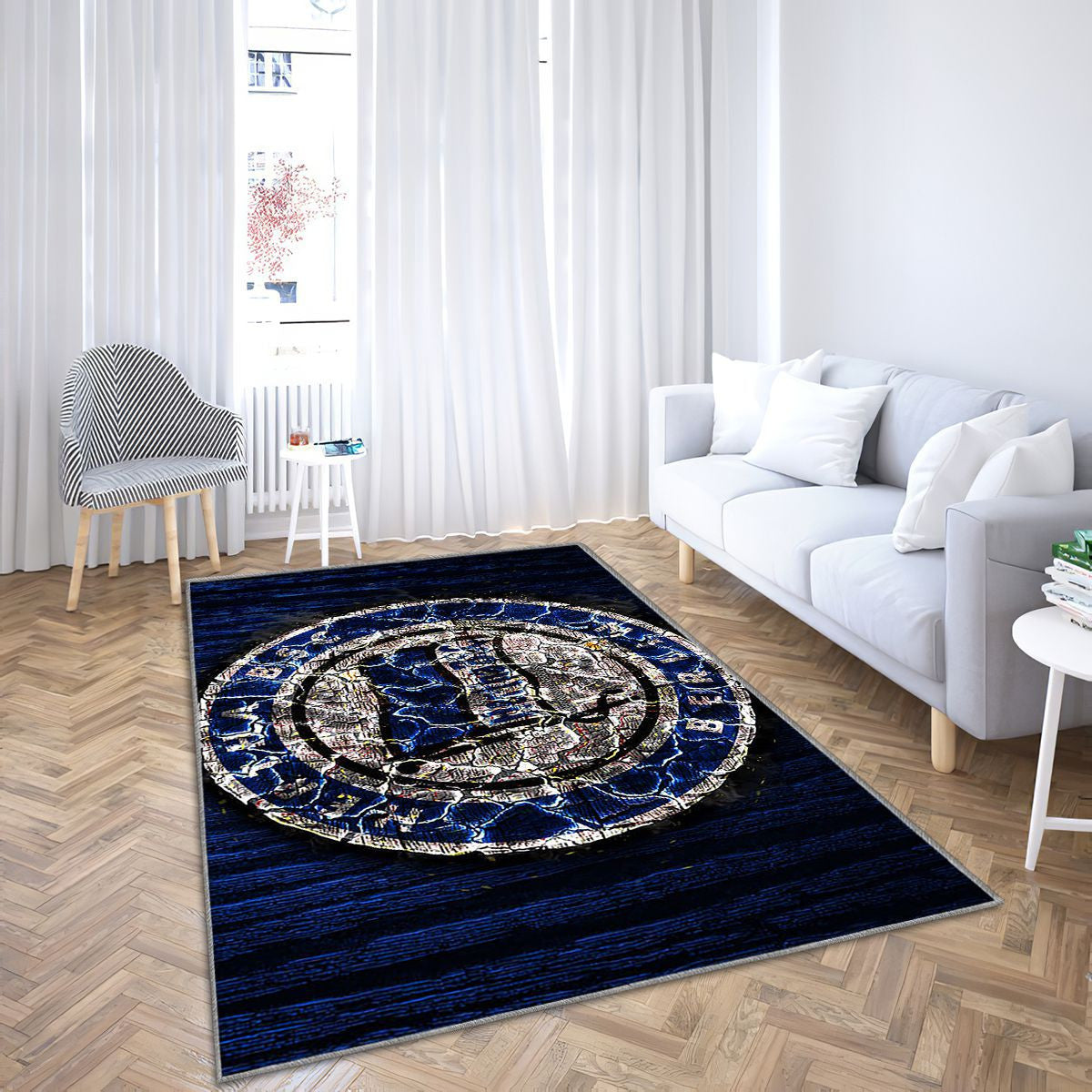 Hertha Fc Tapis Sol - Tapis De Salon, Club de Football allemand en bois bleu Bundesliga Tapis Art, Tapis pour la décoration de la maison