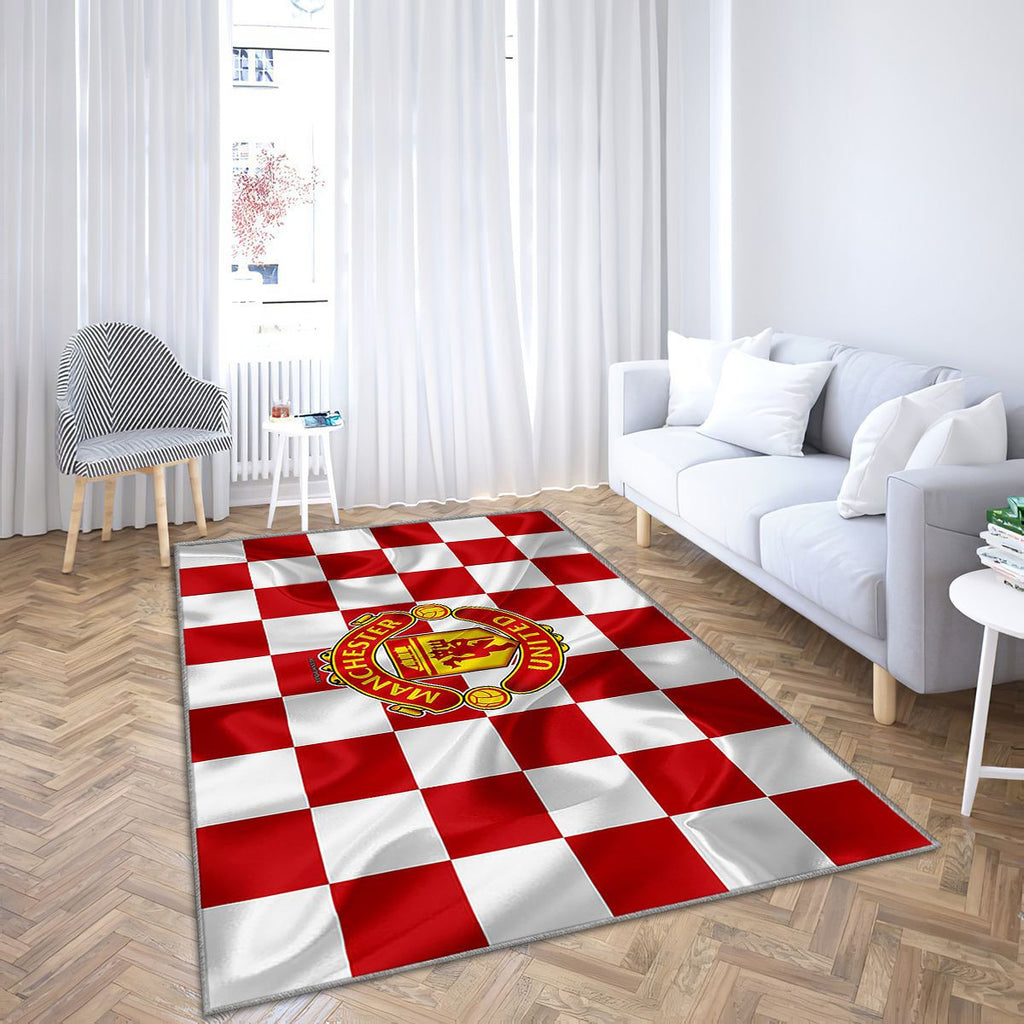 Logo Manchester United Fc Tapis Sol - Tapis De Salon, Mu Fc Drapeau Rouge Blanc Club De Football Anglais Tapis Art, Tapis pour la décoration de la maison