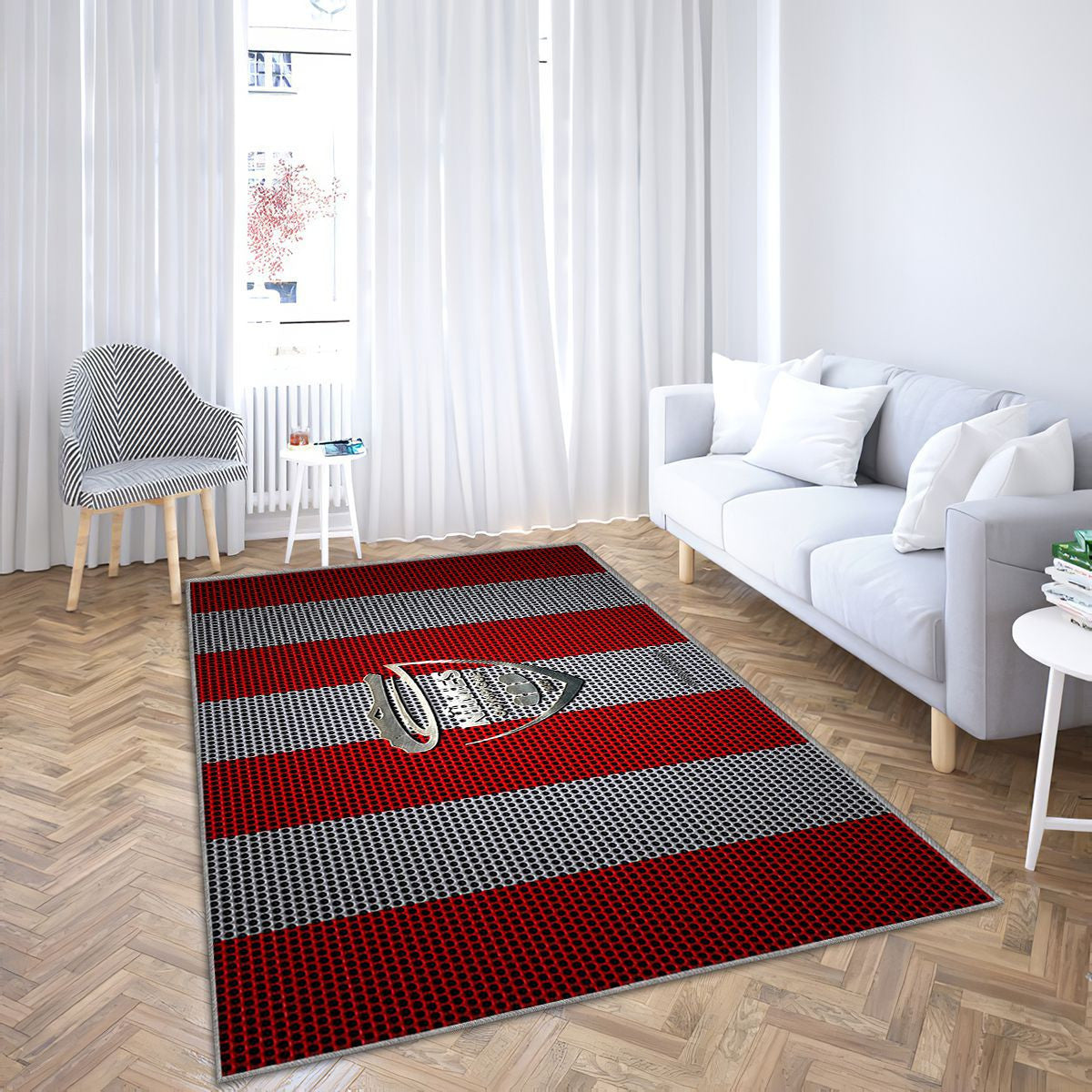 Nimes Olympique Logored Mesh Blanc Nimes Olympique Tapis Sol - Tapis De Salon, Nimes France Tapis Art, Tapis pour la décoration de la maison