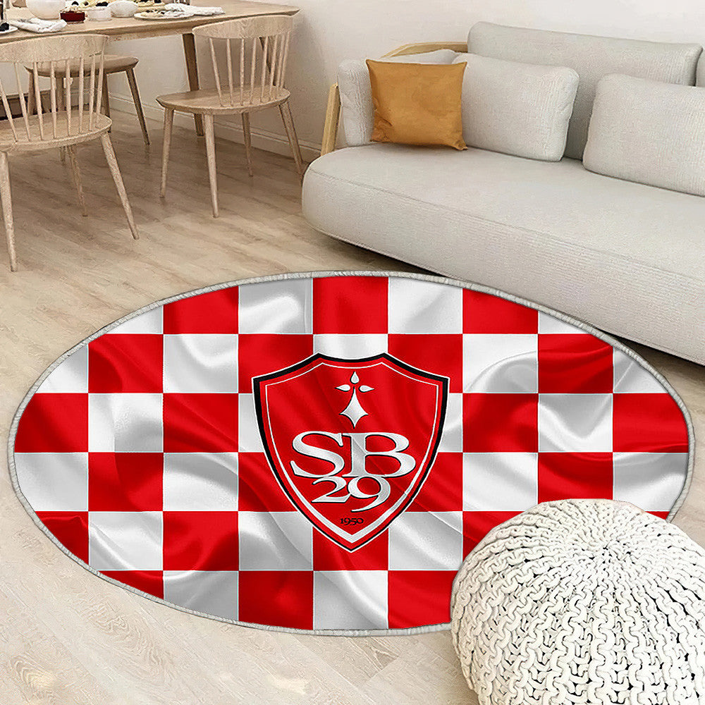 Logo Stade Brestois 29 Tapis Sol - Tapis De Salon, Drapeau Rouge Blanc Footballbrest Français Tapis Art, Tapis pour la décoration de la maison