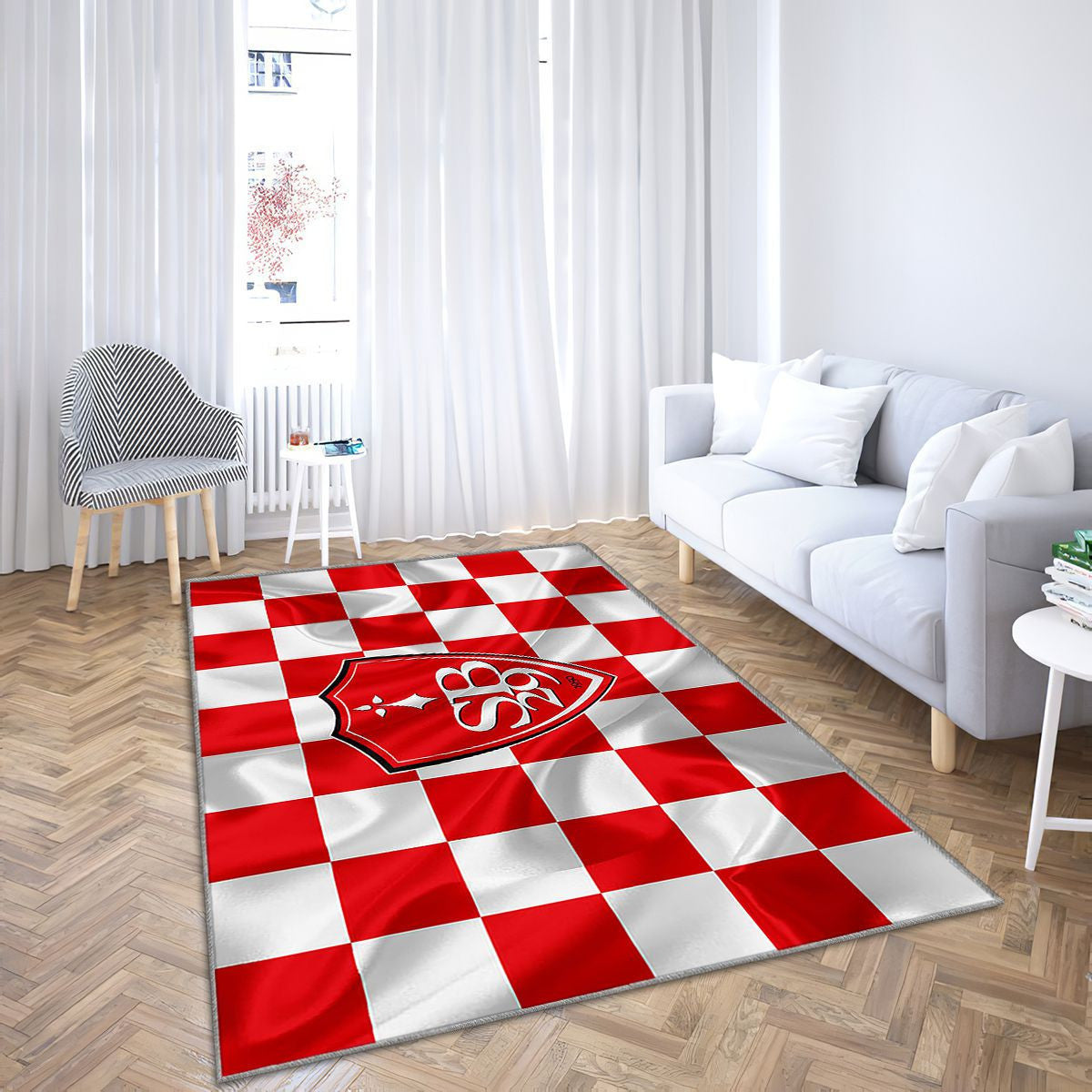 Logo Stade Brestois 29 Tapis Sol - Tapis De Salon, Drapeau Rouge Blanc Footballbrest Français Tapis Art, Tapis pour la décoration de la maison