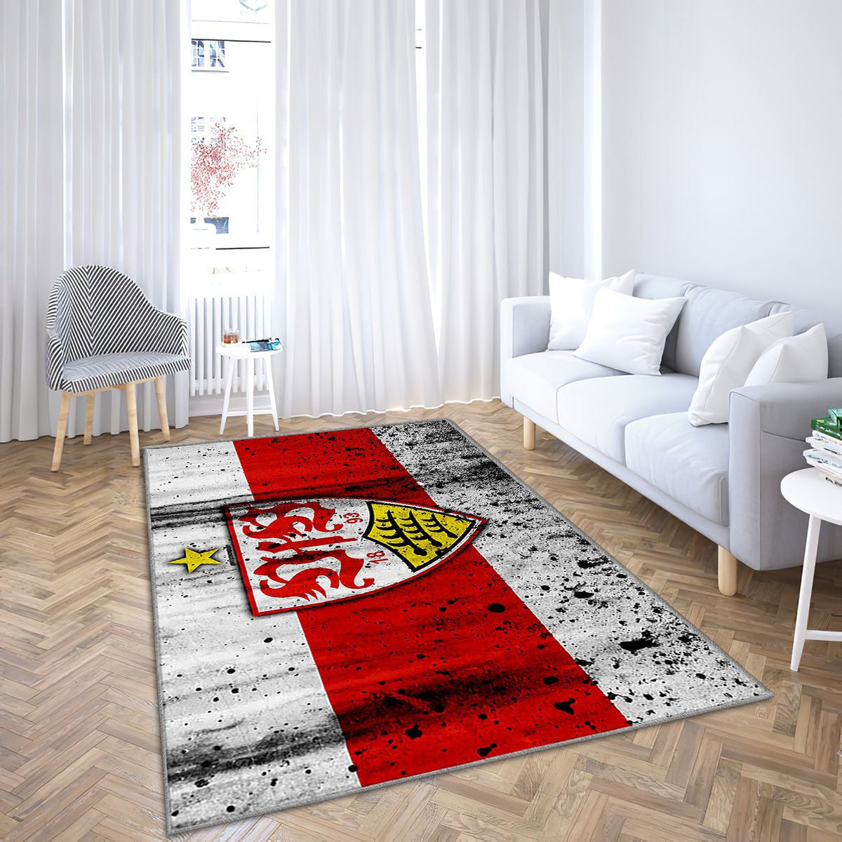 Logo Fc StuttgartAllemagne Stuttgart Tapis Sol - Tapis De Salon, Club De Football Stuttgart Fc Tapis Art, Tapis pour la décoration de la maison