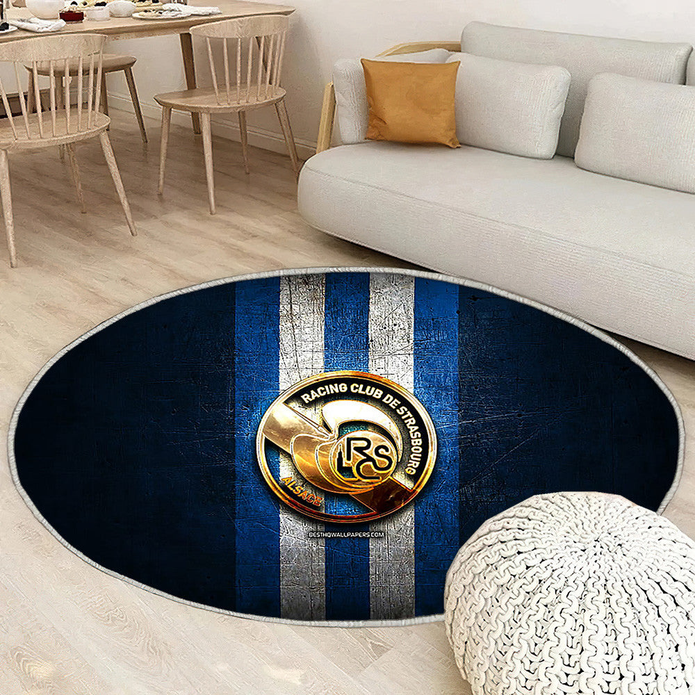 Rc Strasbourg Alsace Tapis Sol - Tapis De Salon, Ligue 1 Blue Metal Football Tapis Art, Tapis pour la décoration de la maison