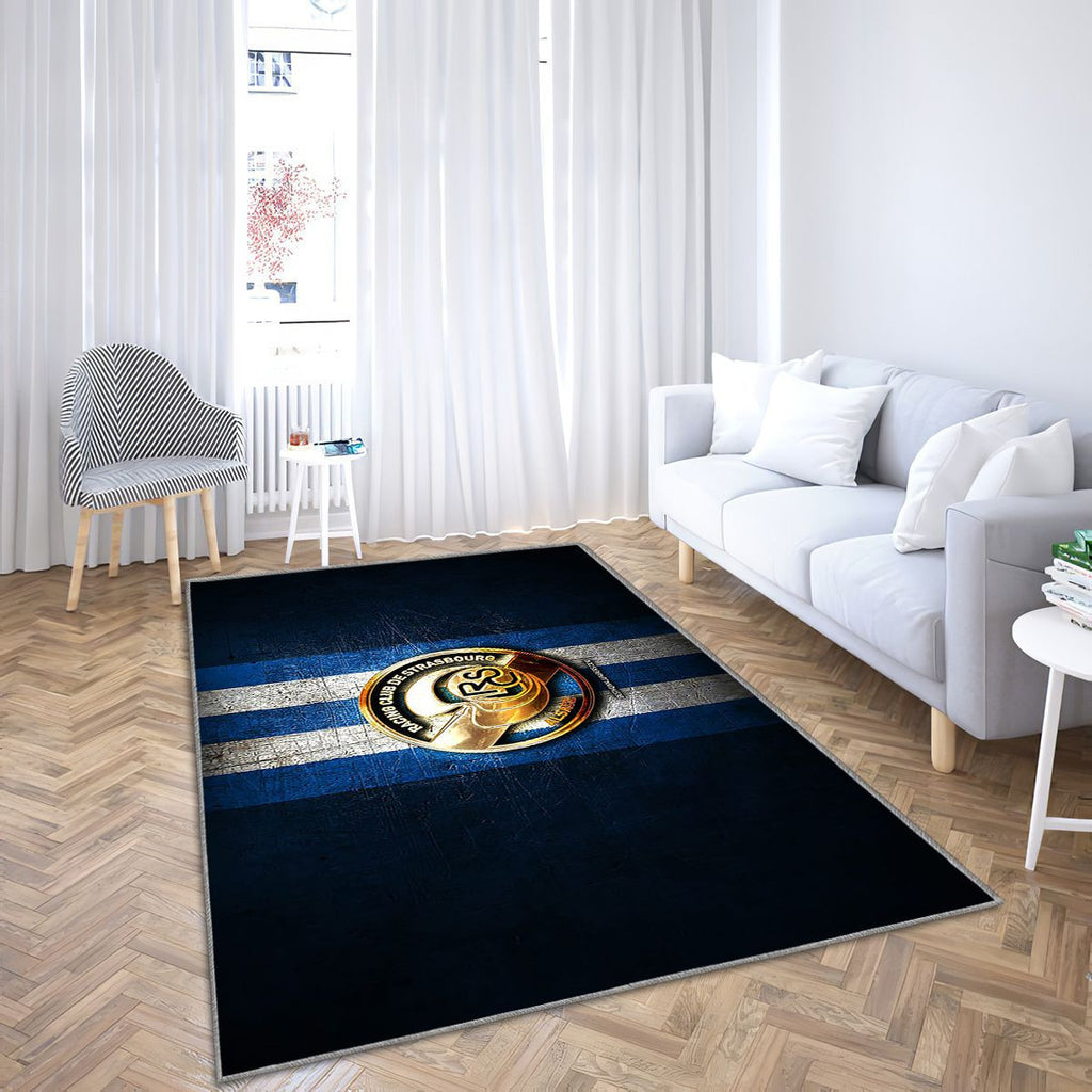 Rc Strasbourg Alsace Tapis Sol - Tapis De Salon, Ligue 1 Blue Metal Football Tapis Art, Tapis pour la décoration de la maison