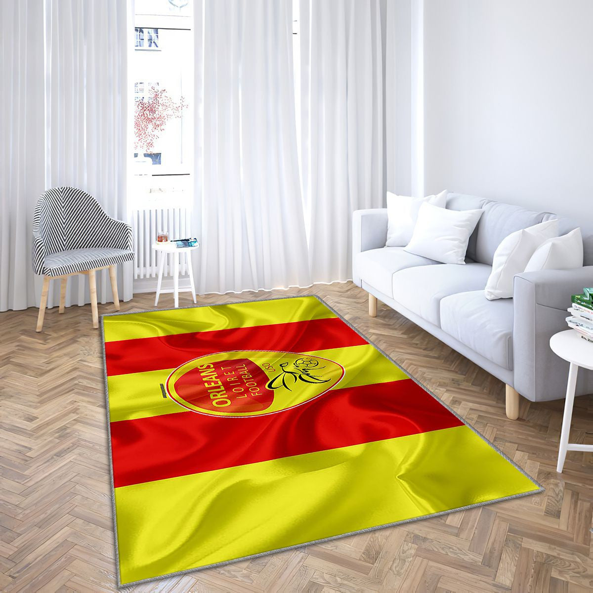 Orléans Fc Tapis Sol - Tapis De Salon, Drapeau Soie Rouge Jaune Football Français Tapis Art, Tapis pour la décoration de la maison