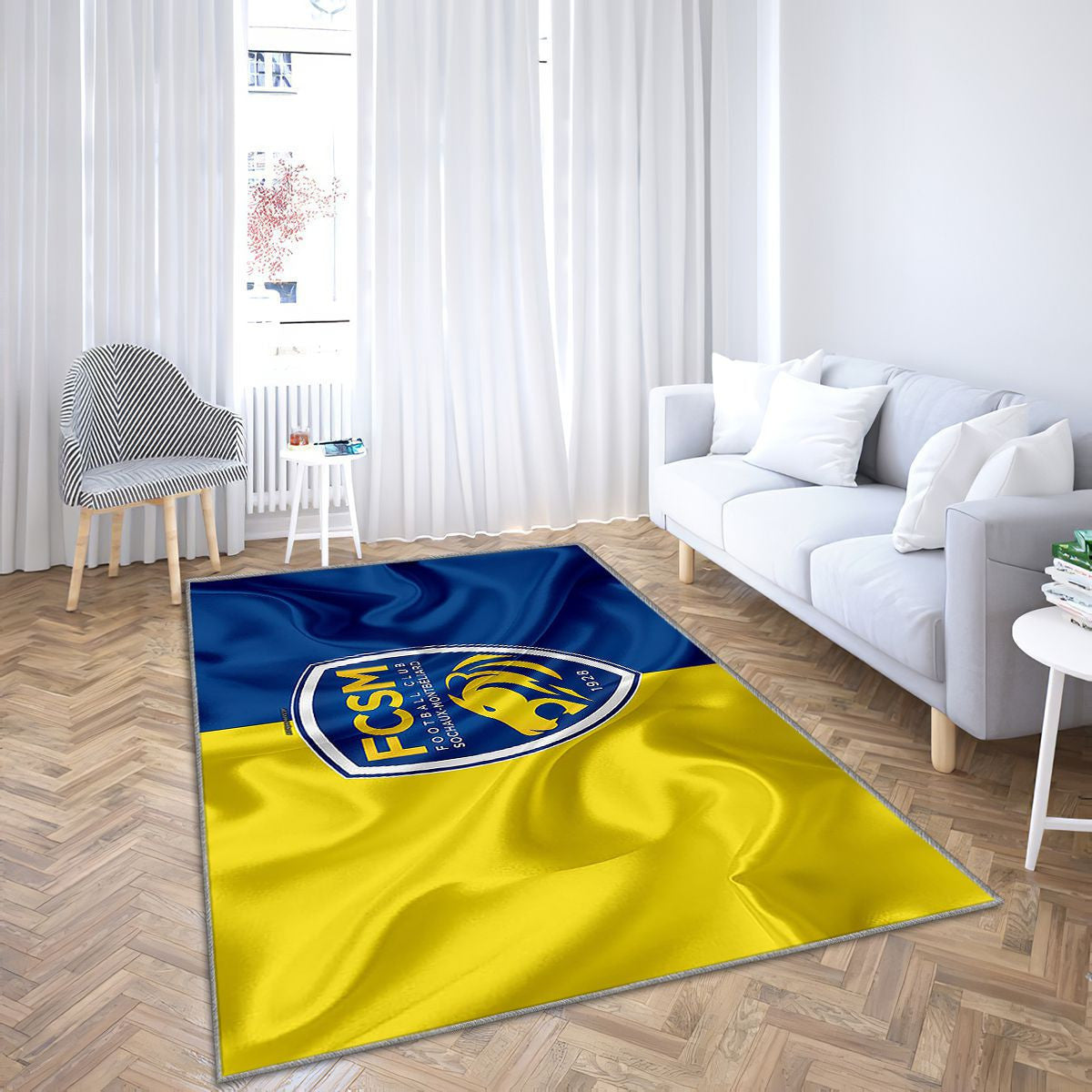 Fc Sochaux-Montbéliard Tapis Sol - Tapis De Salon, Drapeau Soie Bleu Jaune Football Français Tapis Art, Tapis pour la décoration de la maison