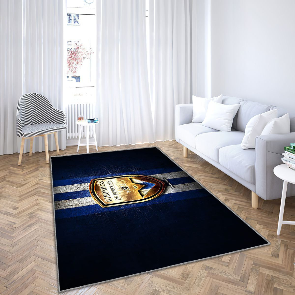 Fc Girondins De Bordeaux Tapis Sol - Tapis De Salon, Ligue 1 Blue Metal Football Tapis Art, Tapis pour la décoration de la maison
