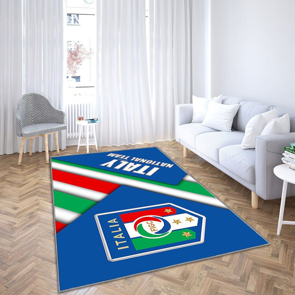 Emblème de l'équipe nationale de football d'Italie Tapis Sol - Tapis De Salon, Fédération italienne de football Blue Ion Figc Tapis Art, Tapis pour la décoration de la maison