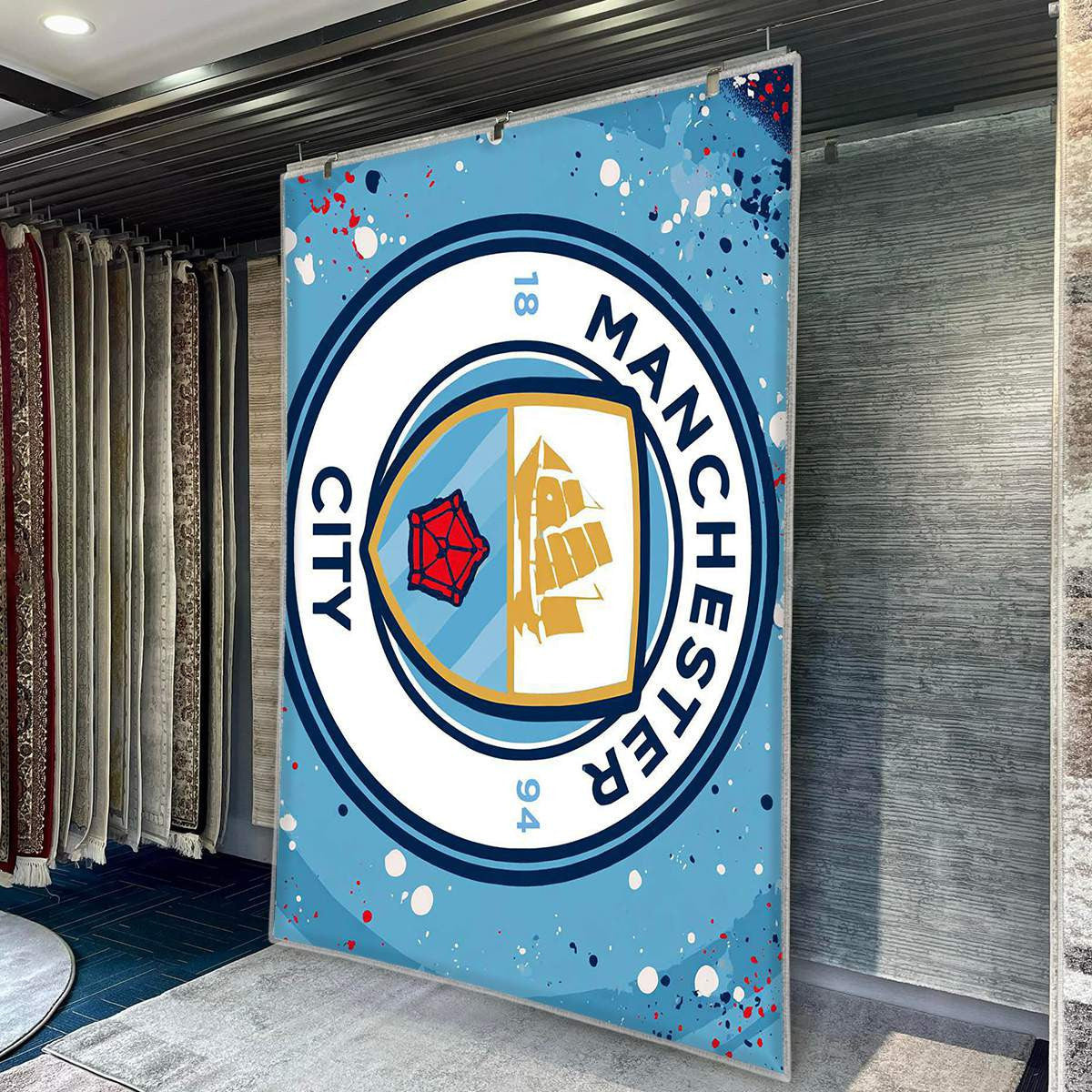 Tapis Manchester City Moderne Stylé Logo pour supporters – faites entrer l’ambiance du stade dans le salon