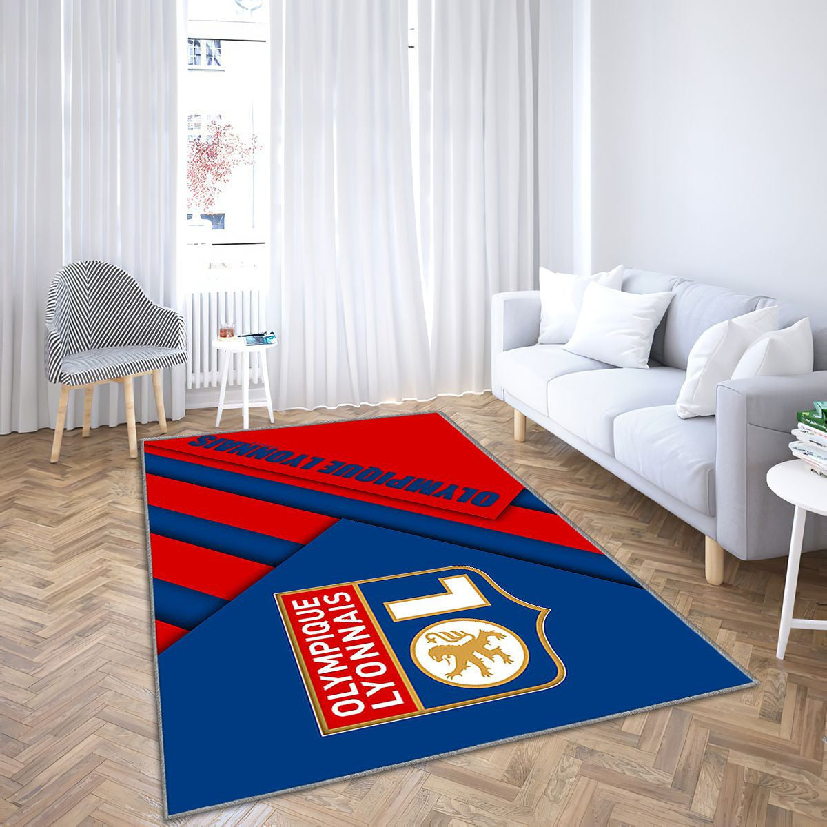 Olympique Lyonnais Tapis Sol - Tapis De Salon, Lyon France Bleu Rouge Ion Tapis Art, Tapis pour la décoration de la maison